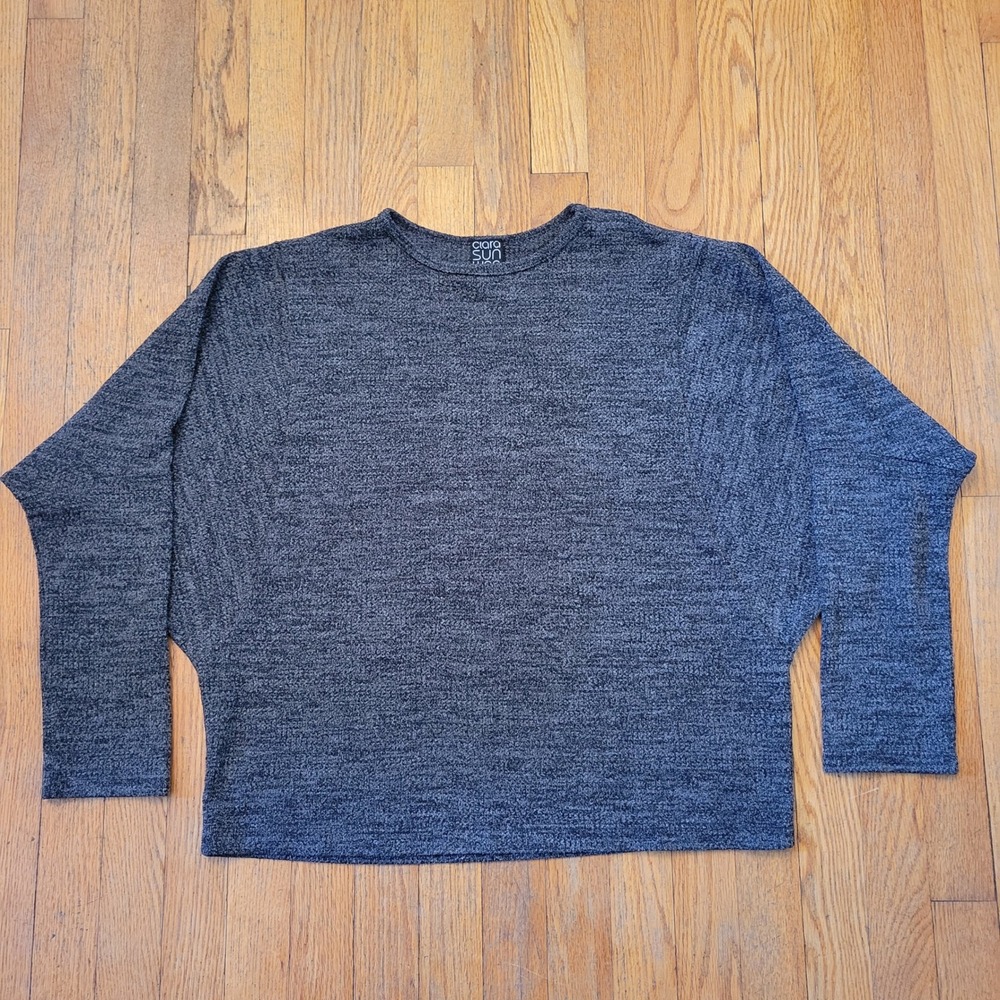 Clara Sun Woo XL Sweater Top Gray Dolman Sleeve Relaxed Fit Cozy USA Lagenlook